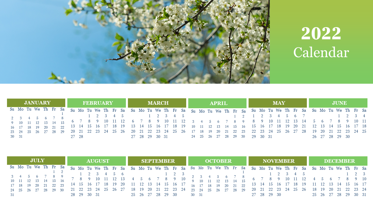 Free 2022 Monthly Calendar Template PowerPoint
